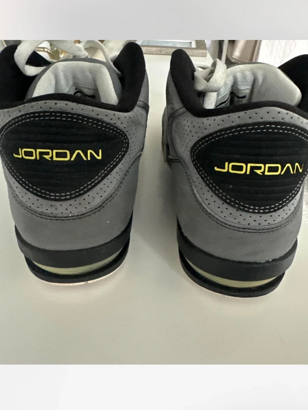 Jordan Men’s Gray and Black Low-Top Sneakers with Yellow Jumpman